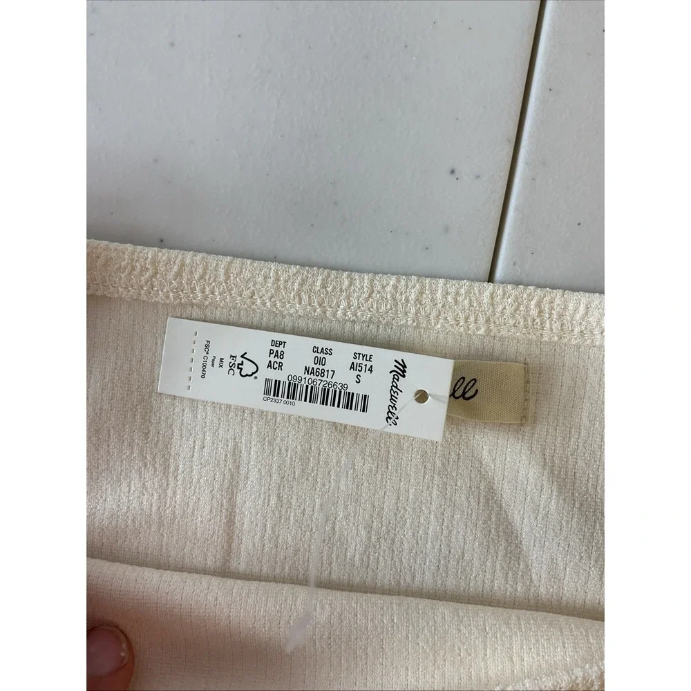 New Sz S Madewell Crepe Square-Neck Puff-Sleeve Top Ivory Travel Casual‎